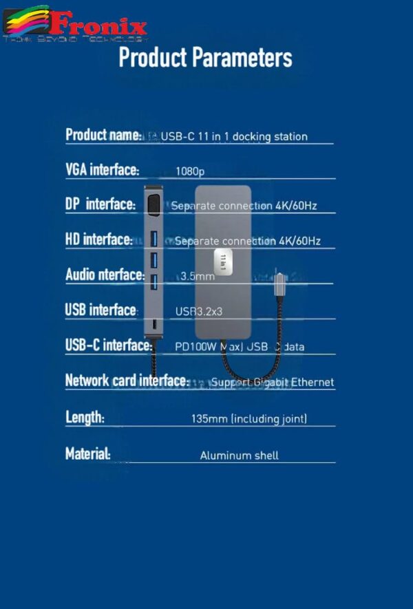 11-in-1 USB-C Hub with 4K HDMI, VGA, Gigabit Ethernet
