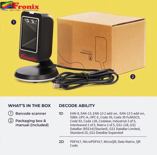 Fronix FB1700 2D/1D/CCD/Laser Wired Desktop Barcode Scanner